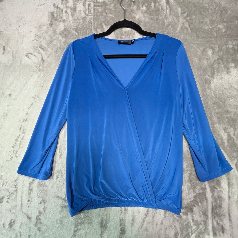 The Limited Women Cobalt Blue Surplice V-Neck Long Sleeve Bubble Hem Blouse S